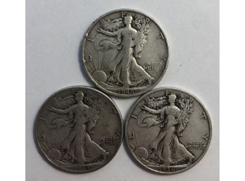 3 Walking Liberty Half Dollars Dated 1936, 1943, 1945 S