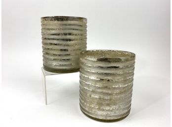 Set Of Crate & Barrel Mercury Glass Style Candle Holders