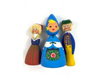 Three Vintage Hand Made Wooden Dolls