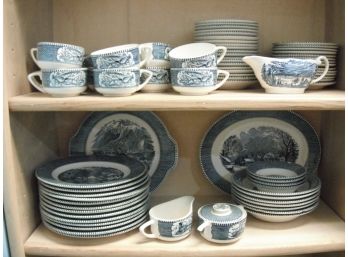 Large Lot Of Vintage Currier And Ives China