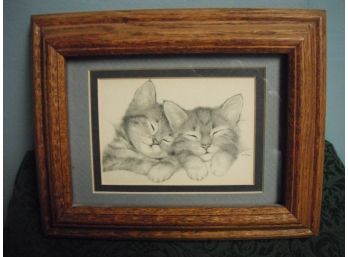 Charcoal Drawing Of Two Kittens Signed By Artist - Virginia Miller