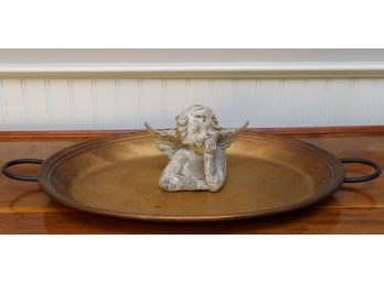 Pottery Barn Serving Tray And Winged Cherub Figural