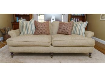 Lillian August Couture Beige Tone Upholstered Sofa With Turned Caster Feet