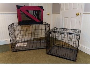 Two Metal Pet Crates And Portable Carrier