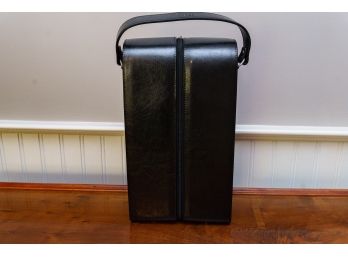 Black Leather Wine Carrier Case With Tan Suede Interior