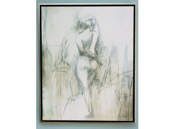 Framed Female Nude On Canvas - Illegibly Signed