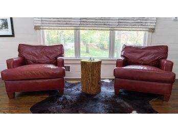 Pair Of Red Leather Club Chairs