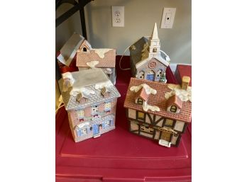 Four Vintage Village Buildings By National Decorations - Lights Work