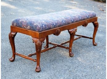 A Vintage Hardwood Upholstered Bench