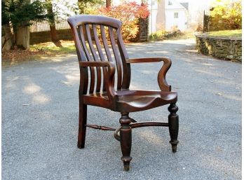 A Vintage Carved Oak Jurors Chair W/ Custom Down Cushion