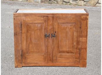 A Late 19th Century Pecan Wood Marble Top Kitchen Cabinet