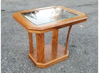 A Modern Oak Glass Top Side Table
