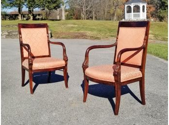 A Pair Of Vintage Carved Rosewood Chinoiserie Arm Chairs