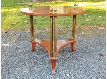 A Brass And Hardwood Round Side Table