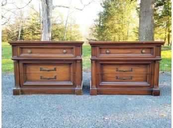 A Pair Of Vintage Hardwood Nightstands By Mount Airy Furniture Company