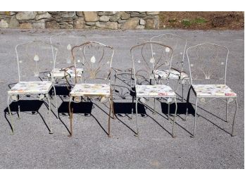 A Set/6 Vintage Wrought Iron Dining Chairs By John Salterini C. 1940's