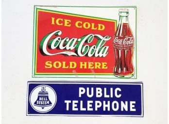 Retro Coca-Cola And Bell Telephone Signs