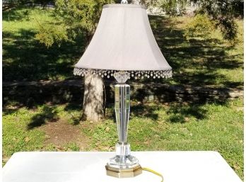 A Vintage Crystal And Brass Stick Lamp