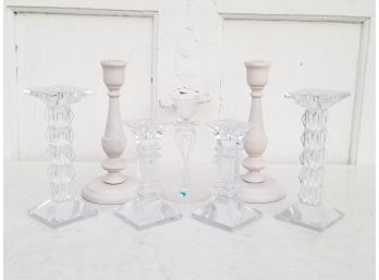 A Waterford And Tiffany And Juliska Candlestick Assortment