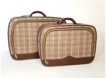 Vintage Plaid And Leather Luggage