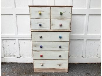 A Vintage Painted Wood Chest Of Drawers With Art Ceramic Knobs