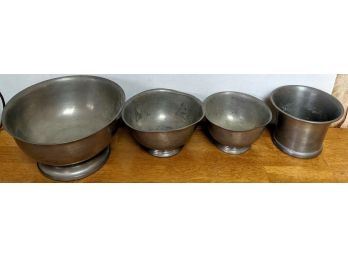 Pewter Set - 3 Reproduction Paul Revere Bowls And One Cup