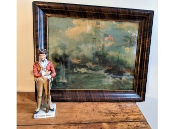 Famed Lithograph By R. Atkinson Fox, With Ceramic Figurine  Of 1st Pennsylvania Battalion In 1775