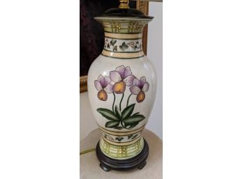 Satsuma Style White Orchid China Vintage Table Lamp With Matching Floral Motif