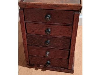 Beautiful Antique 5 Drawer Table Top Chest - Narrow And Long - Great For Office Or Jewelry