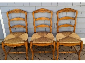 Set Of 3 High-quality Walnut Carved Rush Chairs