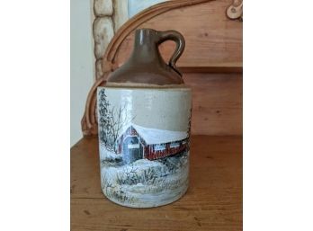 Covered Bridge Pond Ice-skating Ceramic  Growler By M.c. O'Toole