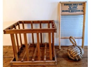 Open Crate, Washboard And Nautical Rope Knot Door Stop