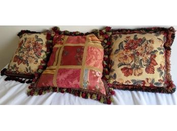 3 Brocade Throw Pillows With Fun Tassels