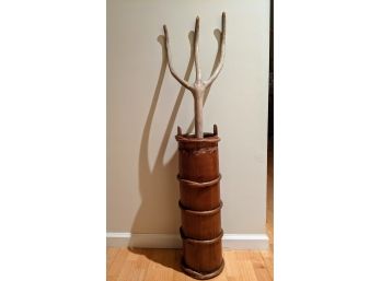 American Maple Wooden Butter Churner With Iron Rings With Tree Fork Stick