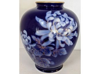 Japanese Signed Arita Fukagawa Cobalt Blue Floral Vase