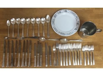 42 Piece Flatware Lot - Silver Plated, A Porcelain Dish And Vollrath Stainless Steel Graduated Measuring Cup