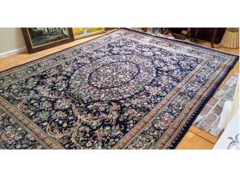 Stunning Handmade Rug With Navy Or Indigo Background And Hundreds Of Colorful Flowers, Baskets And Vines