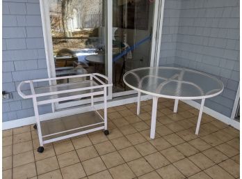 White Laminate Outdoor Table And Bar Cart