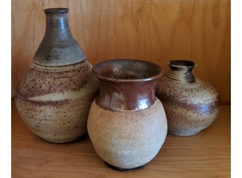 3 Ceramic Vases In Earth Tones