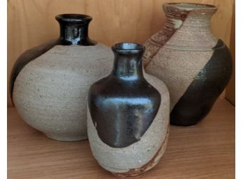 3 Hand-thrown And Painted Ceramic Vases