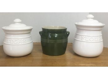 Pfaltzgraff Ceramic Countertop Containers For Sugar And Flour And Green Ceramic Crock