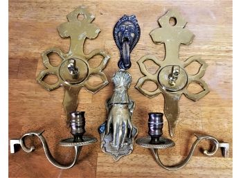 Brass Lot - Taiper Candle Holders And Door Knockers