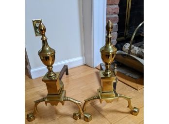 Striking Set Of Brass Andirons