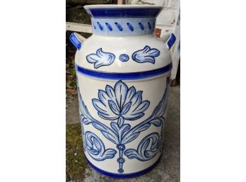 Ceramic Milk Jug With Floral Scroll Work In Blue