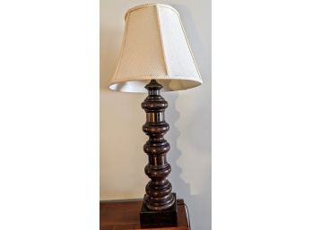 Turned Wood Lamp With Handsome Brass Rim   (shade Not Included)