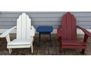 Red, White And Blue - Wooden Adirondack Chairs And Table