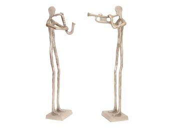 Pair Of Tall Painted Metal Musicians