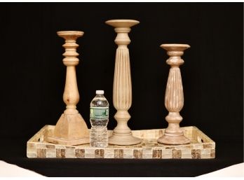 3 Candlesticks And A Decorative Tray