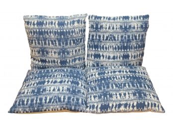 NEW Restoration Hardware Blue And White Ikat Design Pillows With Covers Set Of 4