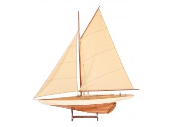 Gaff Rigged Sloop Model Wood And Linen Sail Boat With Stand W: 42' X D: 7' X H: 43'